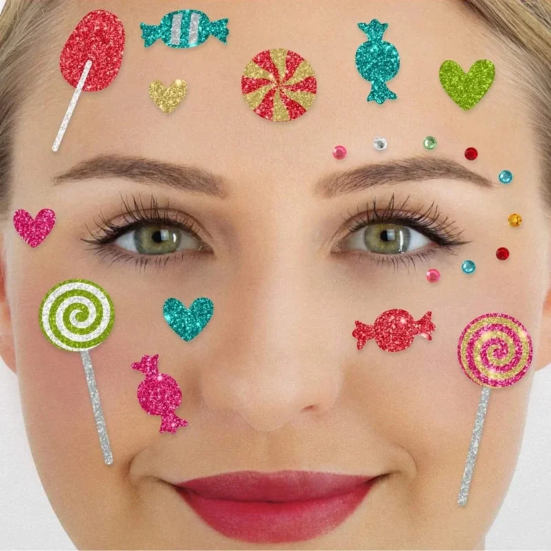 Gekleurde Nep Tattoos Gezicht Glitter Snoepjes 21st van VDV Benefit koop je bij Partywinkel