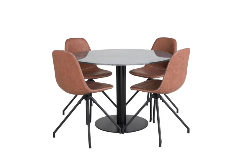 gr20500__1 Estelle Essgruppe rund mit dunklem Marmortisch Ø 106 cm und 4 cognacfarbenen Polar Stühlen Default Title