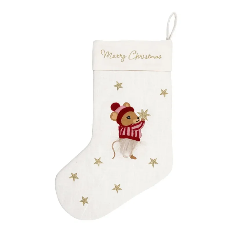 GreenGate - Joanni Weihnachtsstrumpf weiß bestickt