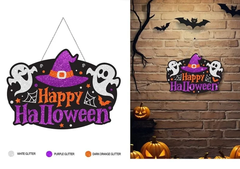 Halloween Deurbord Paars Glitter 37cm van Fiestas Guirca koop je bij Partywinkel