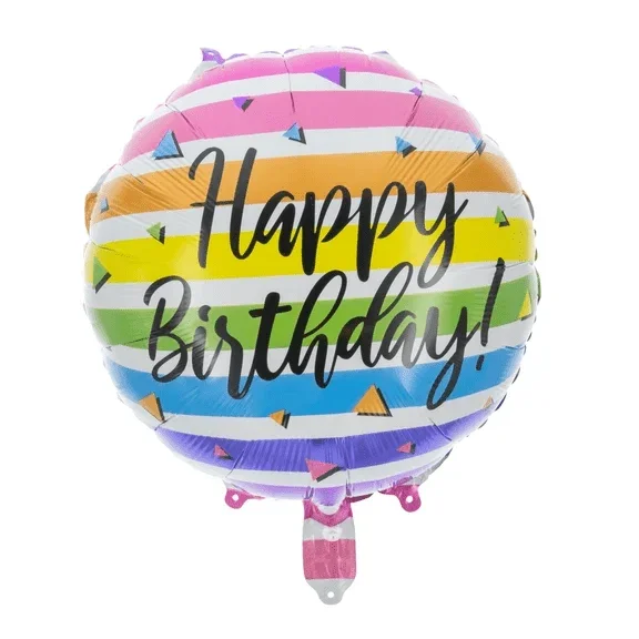 Happy Birthday Helium Ballon Gekleurd Strepen Leeg 45cm van VDV Benefit koop je bij Partywinkel