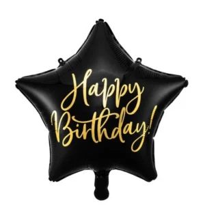 Helium Ballon Ster Happy Birthday Zwart Leeg 40cm van Partydeco koop je bij Partywinkel