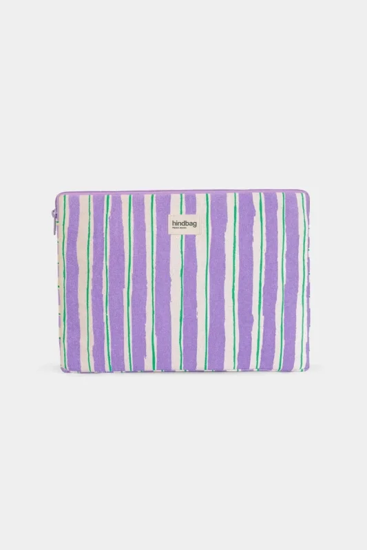 Hindbag - AVA Laptophülle • Breite Streifen Violet/Grün - ROSA ECK