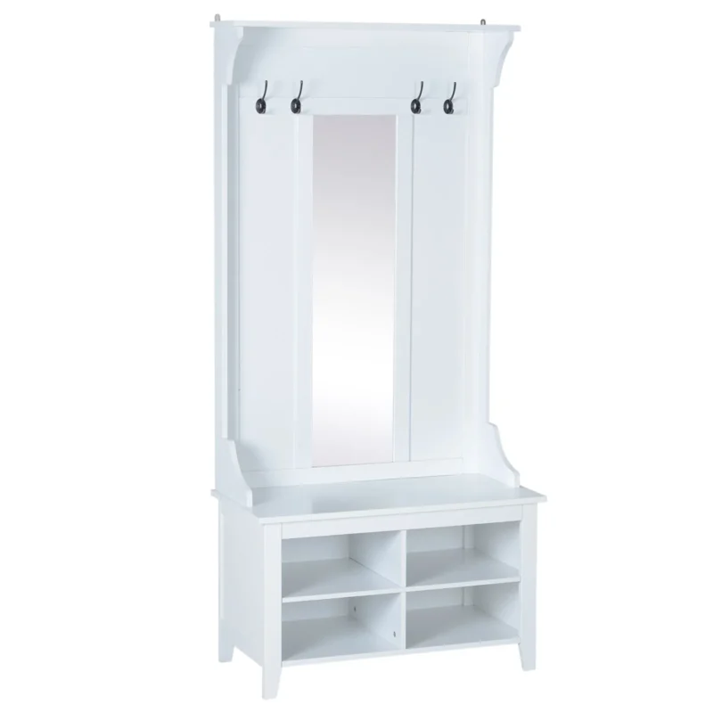 easycomfort easycomfort appendiabiti attaccapanni da terra con specchio scarpiera 4 ganci legno 80x40x170cm bianco ean 8054144139418