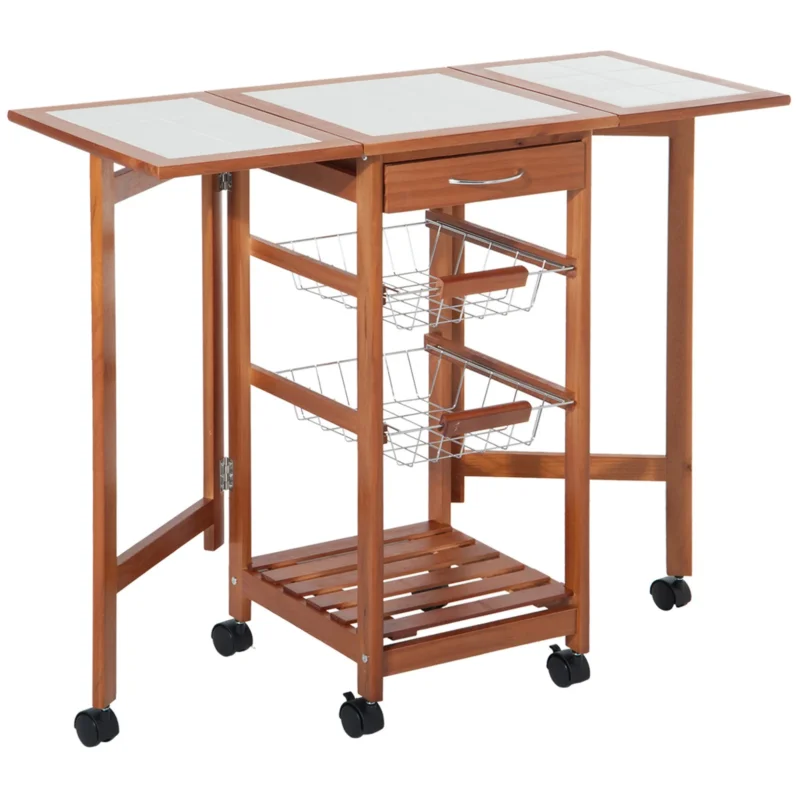 easycomfort easycomfort carrello da cucina con piano in mattonella servizio ausiliare legno metallo cromato 6 ruote cassetto ean 8054144131139