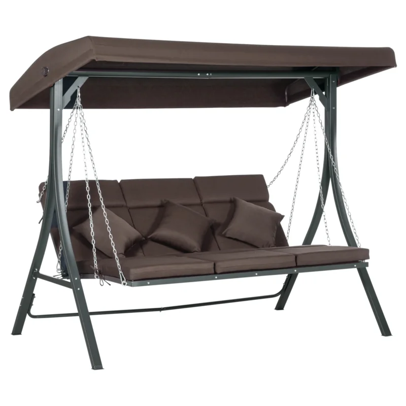 easycomfort easycomfort dondolo da giardino 3 posti con cuscini seduta chaise longue e tettuccio 198x118x168 cm marrone