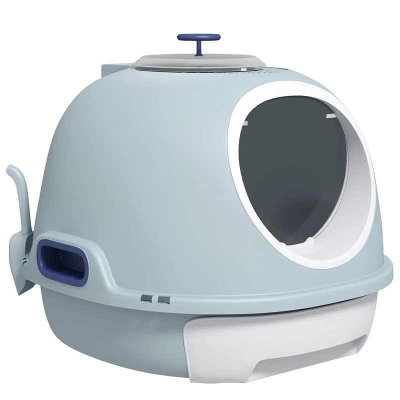 easycomfort easycomfort lettiera per gatti chiusa con vassoio estraibile 2 ingressi e paletta 47x55x44 cm azzurro