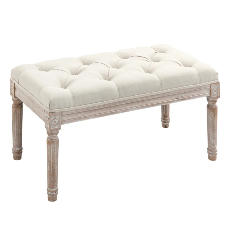 easycomfort easycomfort panca fondo letto imbottita con rivestimento effetto lino e gambe in legno 80x40x41cm beige