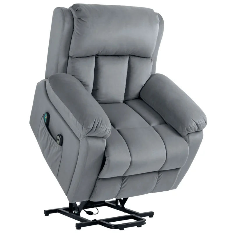 easycomfort easycomfort poltrona alzapersona a 8 punti massaggianti e tasca portaoggetti in finta pelle e acciaio 90x95x103 cm grigia