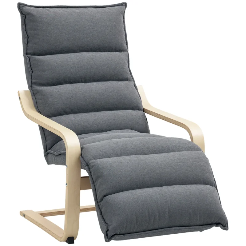 easycomfort easycomfort poltrona relax in legno con rivestimento in velluto e poggiapiedi regolabile grigio scuro