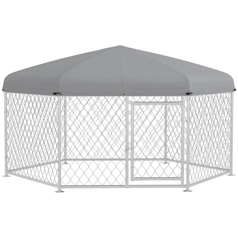easycomfort easycomfort recinto per cani taglia grande con tetto in tessuto oxford anti uv 2 1x1 85x1 5m argento e grigio