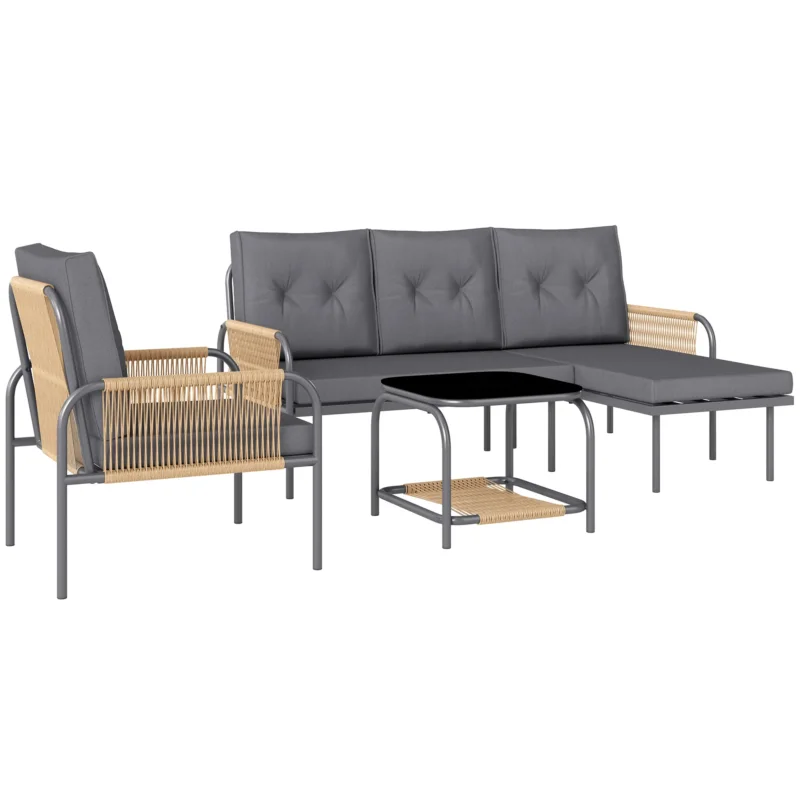 easycomfort easycomfort salotto da giardino 4 pezzi in rattan con divano chaise longue poltrona e tavolino con cuscini grigio