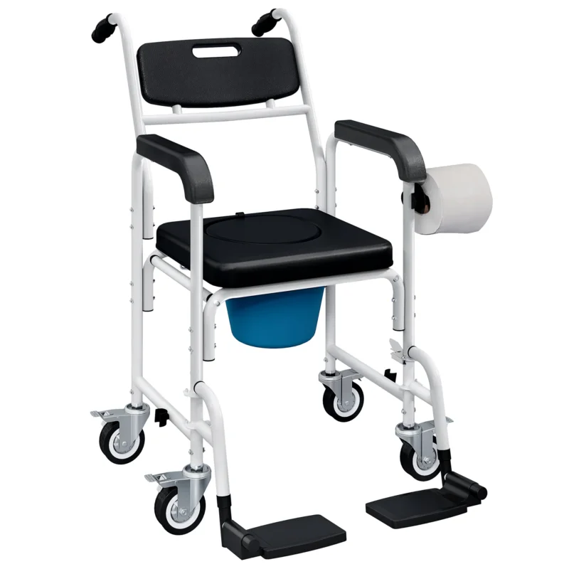 easycomfort easycomfort sedia a rotelle con wc impermeabile 4 in 1 con poggiapiedi ribaltabili in alluminio e plastica nero