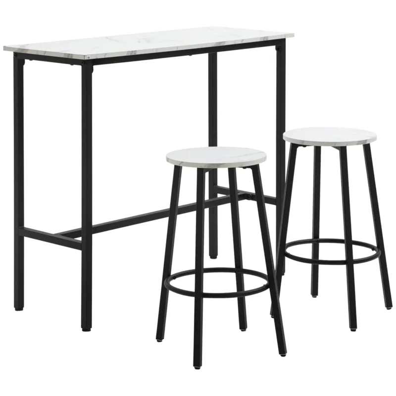 easycomfort easycomfort set 3 pezzi con tavolo rettangolare e 2 sgabelli da bar in truciolato mdf e acciaio bianco e nero