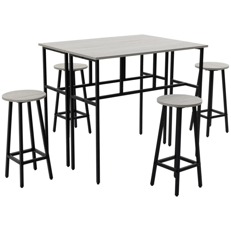 easycomfort easycomfort set da bar 6 pezzi con 4 sgabelli da bar e 2 tavoli alti in legno truciolato e acciaio per cucina e soggiorno grigio