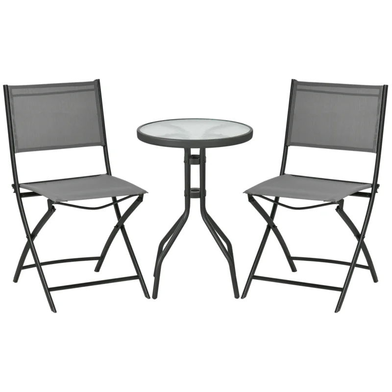 easycomfort easycomfort set da giardino 3 pezzi in acciaio con 2 sedie pieghevoli in tessuto traspirante e tavolo rotondo