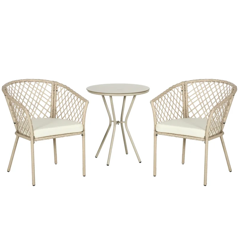 easycomfort easycomfort set da giardino in rattan con 2 poltroncine con cuscini e tavolino da caffe in vetro khaki