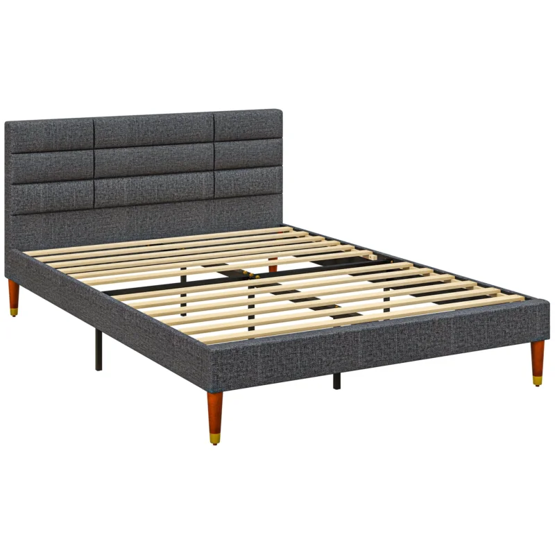 easycomfort easycomfort struttura letto con testiera per materassi matrimoniali in tessuto 141x207x88 cm grigia
