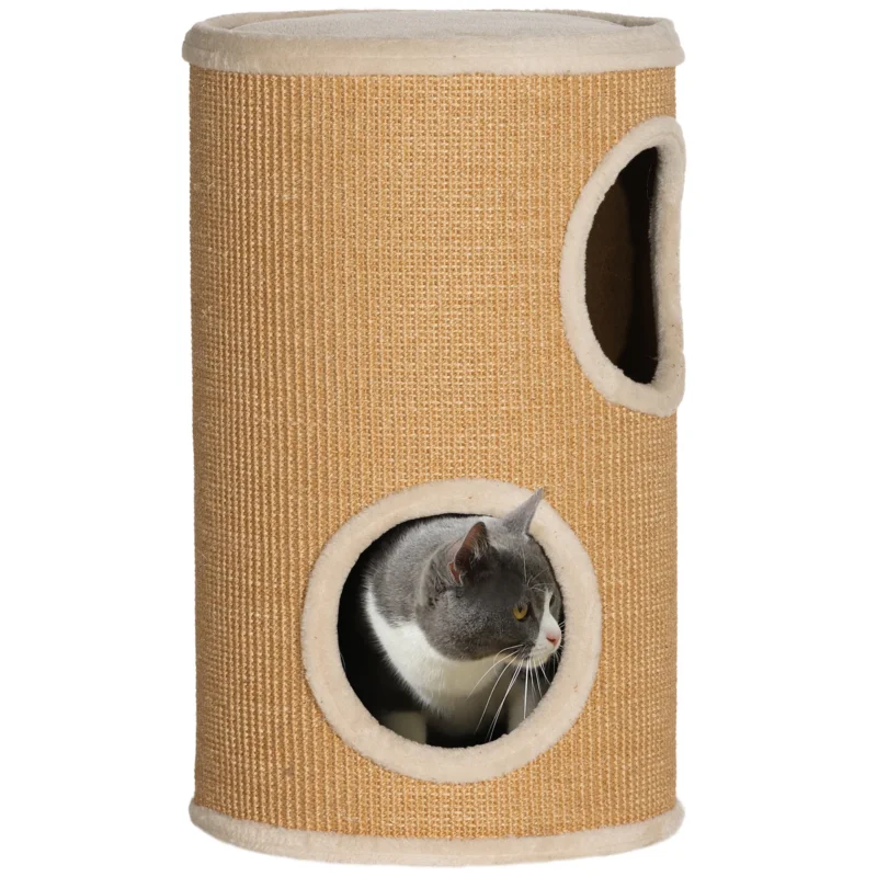 easycomfort easycomfort torre tiragraffi per gatti a 2 livelli in sisal con casette in peluche per 1 2 gatti marrone