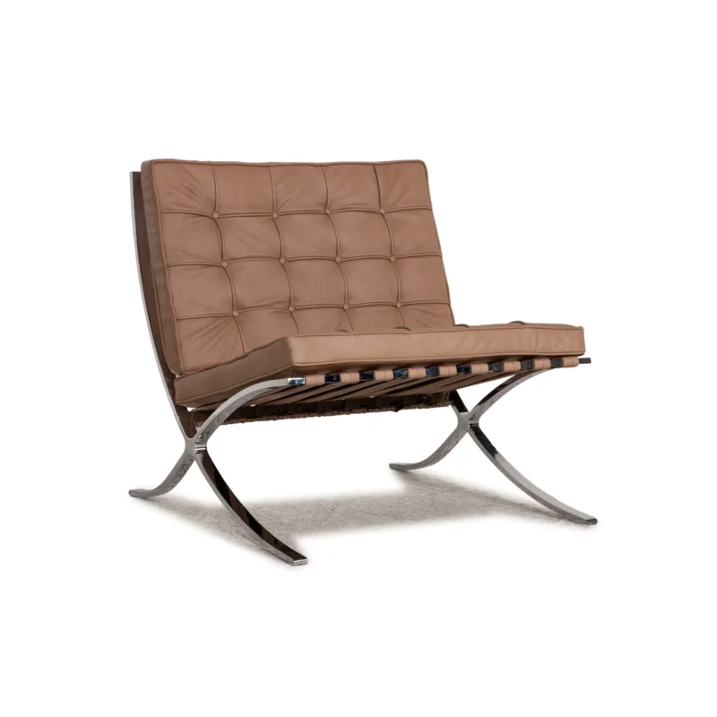 Knoll International Barcelona Chair Stoff Sessel Beige Chair Vintage Veganes Leder Neubezug