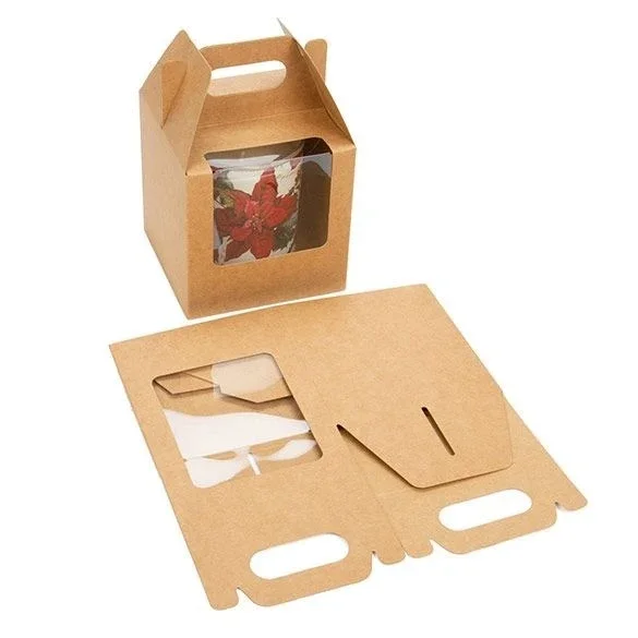 Kraft Paper Handle Box 102x102x102 mm w/ Window
