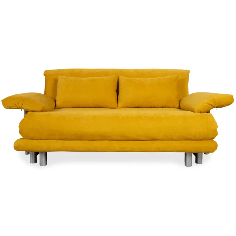 Ligne Roset Multy Stoff Dreisitzer Gelb Sofa Couch manuelle Schlaffunktion Neubezug BINGO 5709