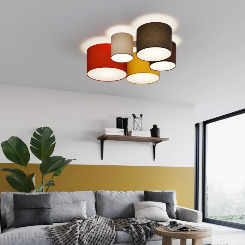 B-Ware Lindby Laurenz Deckenlampe Deckenleuchte Lampe Leuchte 5 Flammig 90cm Rot Gelb