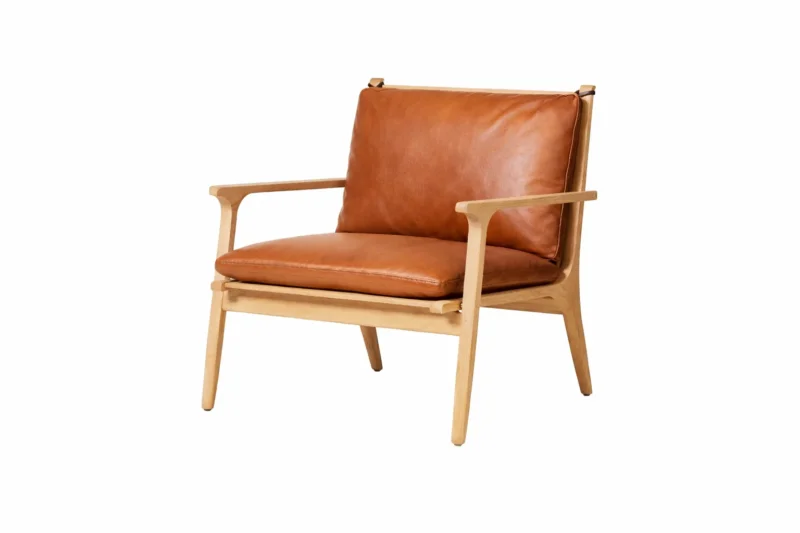 Rén Lounge-Sessel, large, Eiche, Kissen m. cognac Leder
