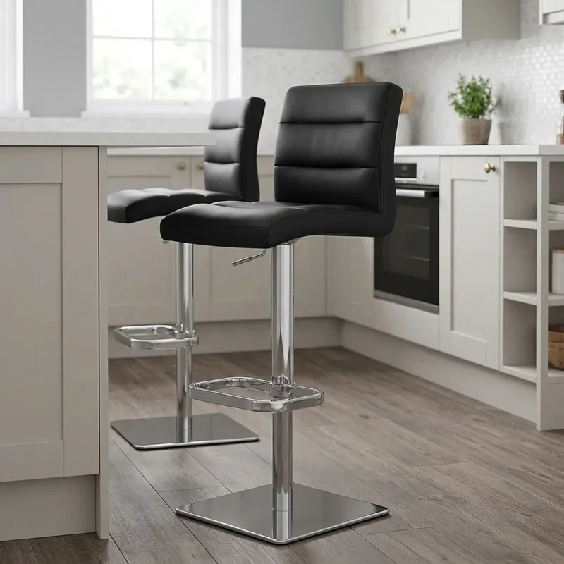 Echtleder Barhocker Chrom - Lush Schwarz