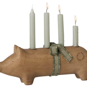 Maileg - Kerzenhalter aus Holz, Schwein, Advent mittel - Natur