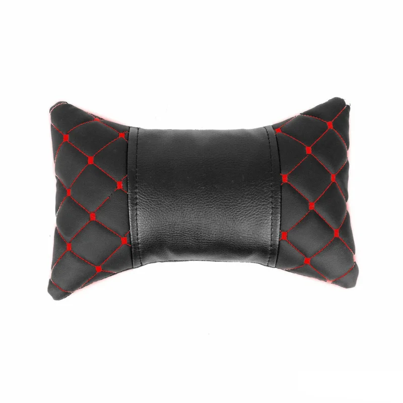 KFZ Auto Kopfstütze Kissen Autositzkissen Nackenkissen Leder Schwarz Rot 8x30cm