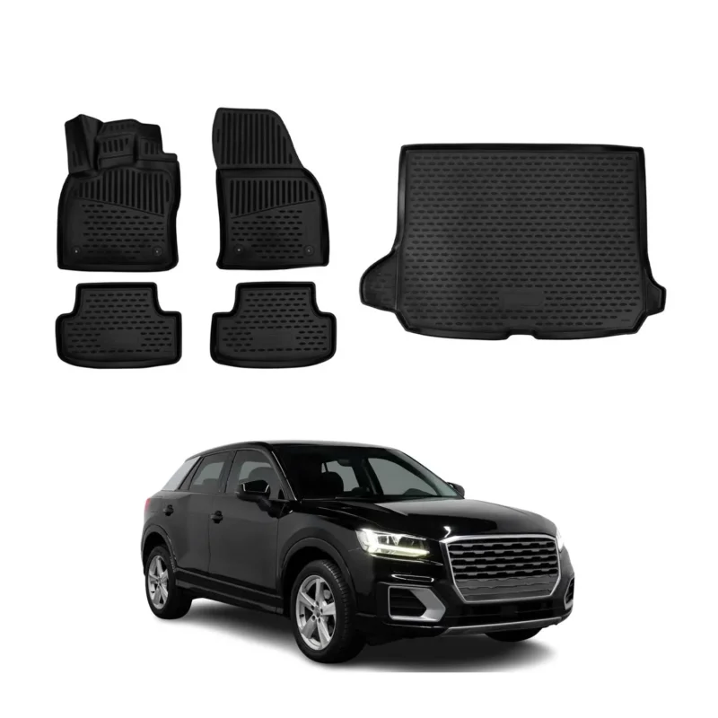 Fußmatten & Kofferraumwanne Set für Audi Q2 2017-2026 Gummi TPE Schwarz 5x