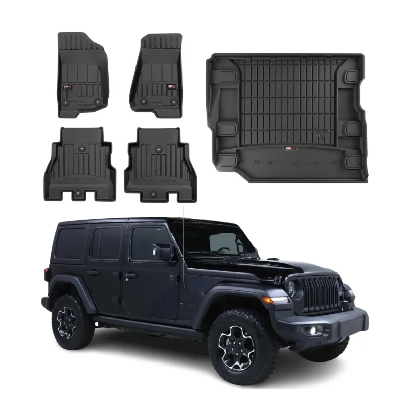 OMAC Fußmatten & Kofferraumwanne Set für Jeep Wrangler 2018-2026 Gummi TPE 5x