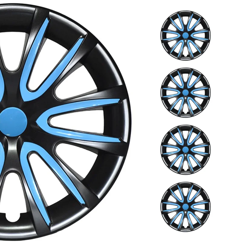 4x Radkappen Radzierblenden Radblenden 15" Zoll Stahlfelgen Schwarz Blau