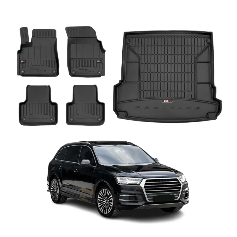 OMAC Fußmatten & Kofferraumwanne Set für Audi Q7 2015-2026 Gummi TPE Schwarz 5x