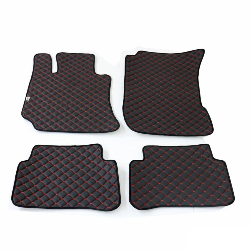 Fußmatten Leder Automatten für Mercedes E Klasse W212 2010-2015 Schwarz Rot