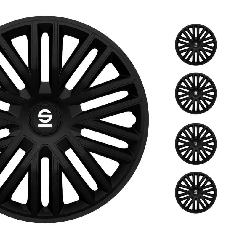 Radkappen Radzierblenden Sparco Bergamo 16" Zoll Auto Abdeckung Set Schwarz 4x