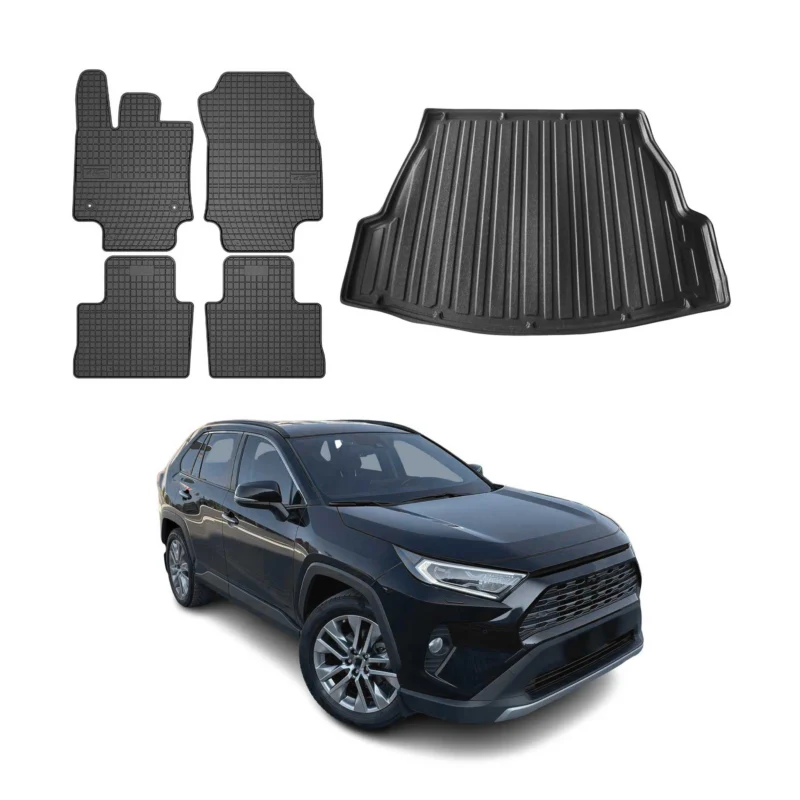 Fußmatten & Kofferraumwanne Set für Toyota RAV4 2019-2025 Gummi TPE Schwarz 5x