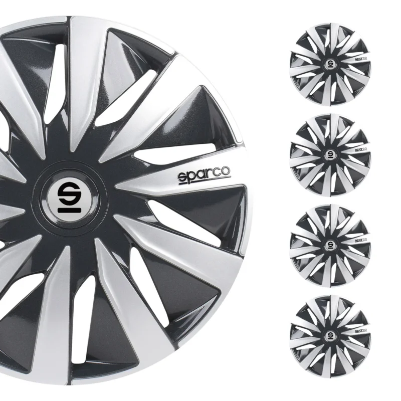 Radkappen Radzierblenden Sparco Lazio 15" Zoll Auto Abdeckung Set Grau Silber 4x