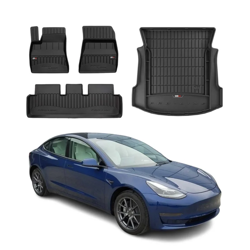 OMAC Fußmatten & Kofferraumwanne Set für Tesla Model 3 2017-2026 Gummi 4x