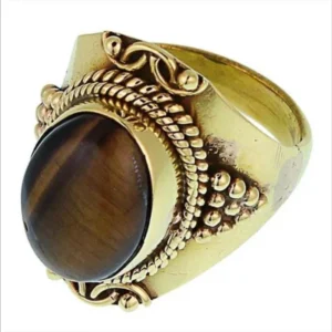 Messing Ringe Tigerauge oval Bögen Seile Spitzen breit antik golden nickelfrei Tribal Schmuck - chic - net.de
