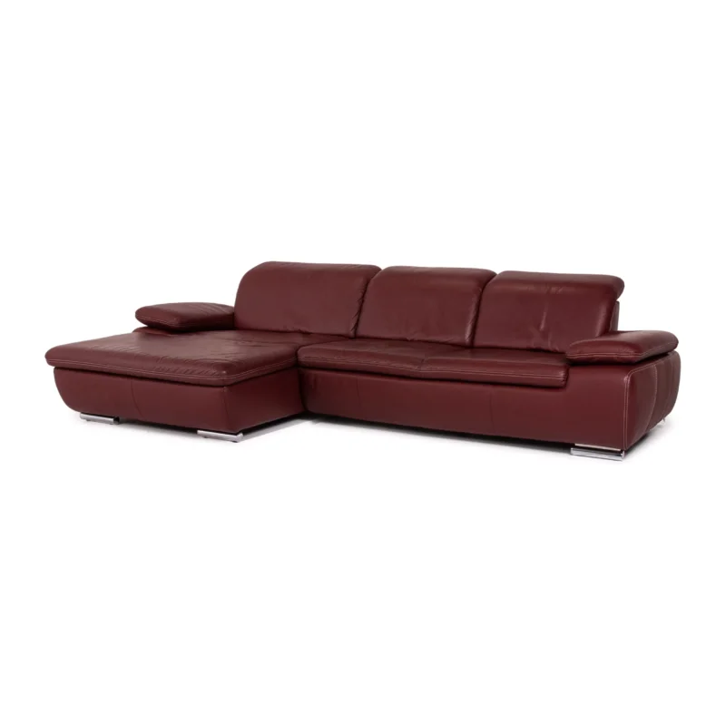Mondo Clair Leder Ecksofa Weinrot Rot Couch #13719