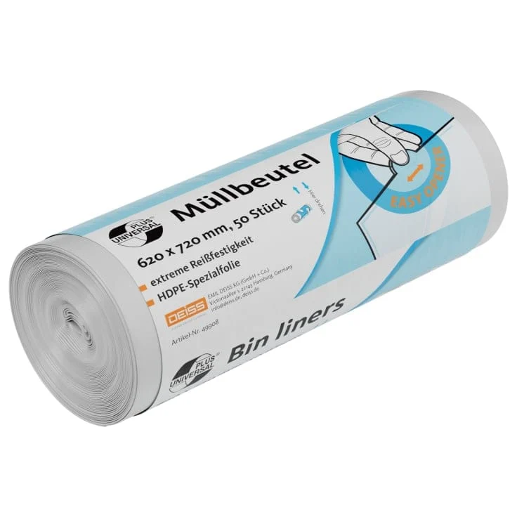 DEISS UNIVERSAL PLUS Müllbeutel 60 Liter, HDPE, transparent 1 Karton = 40 Rollen á 2000 Beutel
