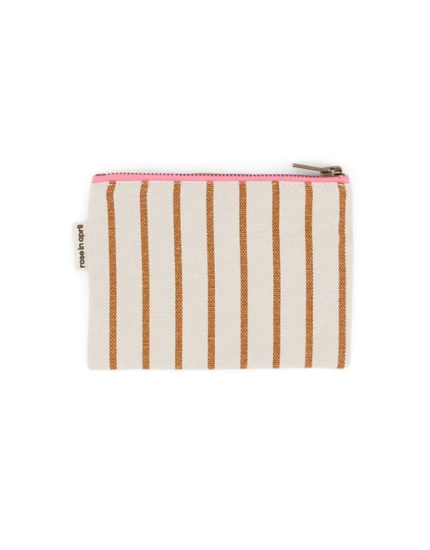 Kleine Tasche für Kosmetik oder Geld von Rose in April in Beige mit braunen Streifen als Freisteller