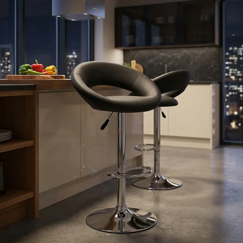 Kunstleder Barhocker Chrom - Crescent Schwarz