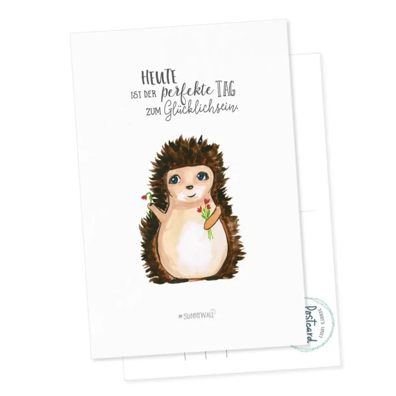 Postkarte Igel Glück – Heute ist der perfekte Tag zum Glücklichsein - Sunnywall - Individualität trifft Design