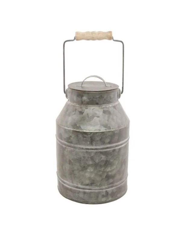 Pot à lait vintage champêtre pour décoration en zinc avec couvercle
