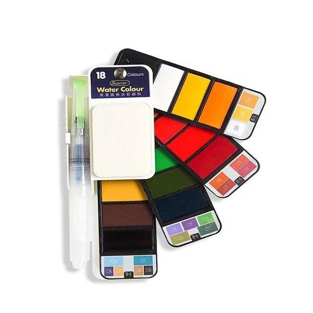 Aquarellfarb-Set mit Wasserpinsel und Pigment | AquaArtistry