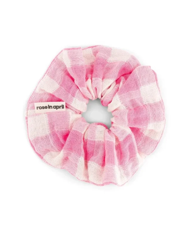 Rose in April - SCRUNCHIE Haargummi | Vichy Ecru - Neon Pink - ROSA ECK Concept Store