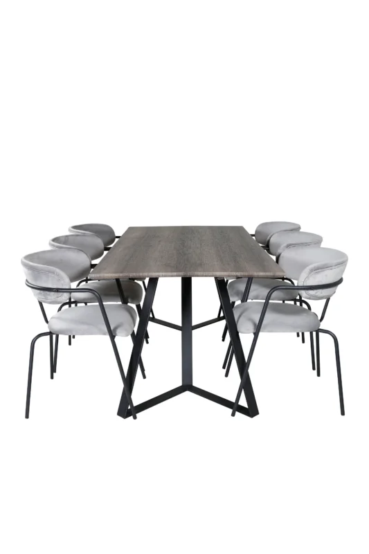 s_gr20263__1 Marina rechteckiges 7 teiliges Essgruppen Set mit grauem Tisch 180 x 90 cm und 6 hellgrauen Armlehnstühlen Default Title